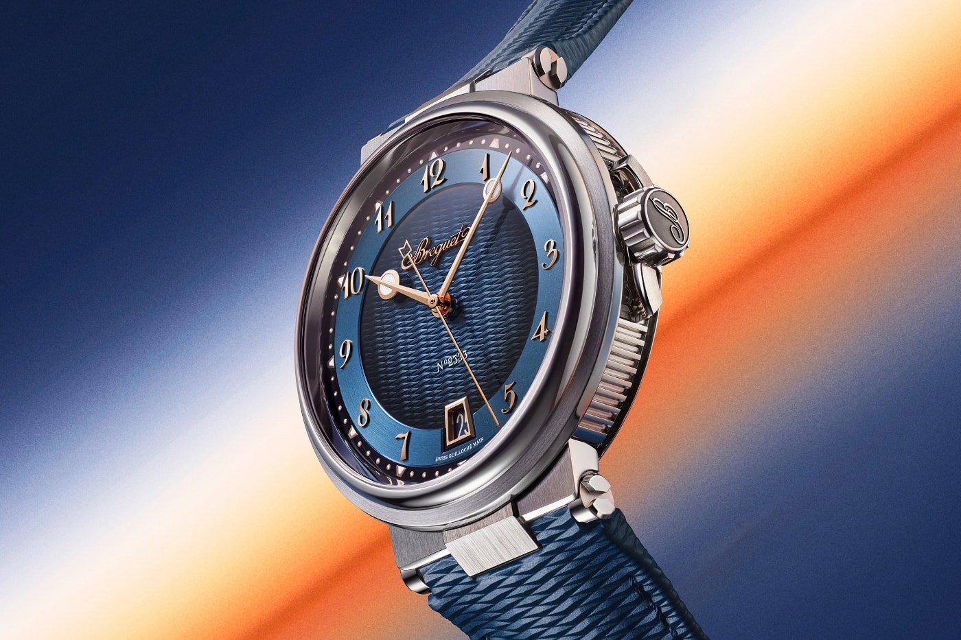 Mavi degrade kadranlı Breguet Marine Chronographe 5527