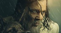 Day Drinker afişinde yağmur altında Johnny Depp ve bir köpek