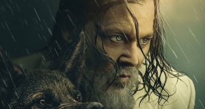 Day Drinker afişinde yağmur altında Johnny Depp ve bir köpek