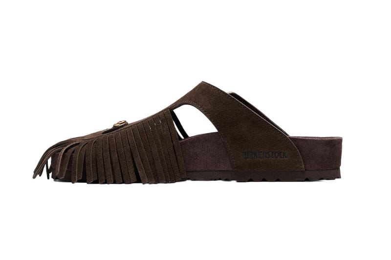Etro Birkenstock Gizeh modelinin uzun püskül detayları