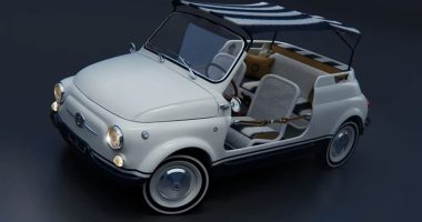 Fiat 500 Jolly Spiaggina konseptinin çizgili tenteli ön görünümü