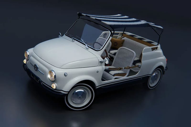 Fiat 500 Jolly Spiaggina konseptinin çizgili tenteli ön görünümü
