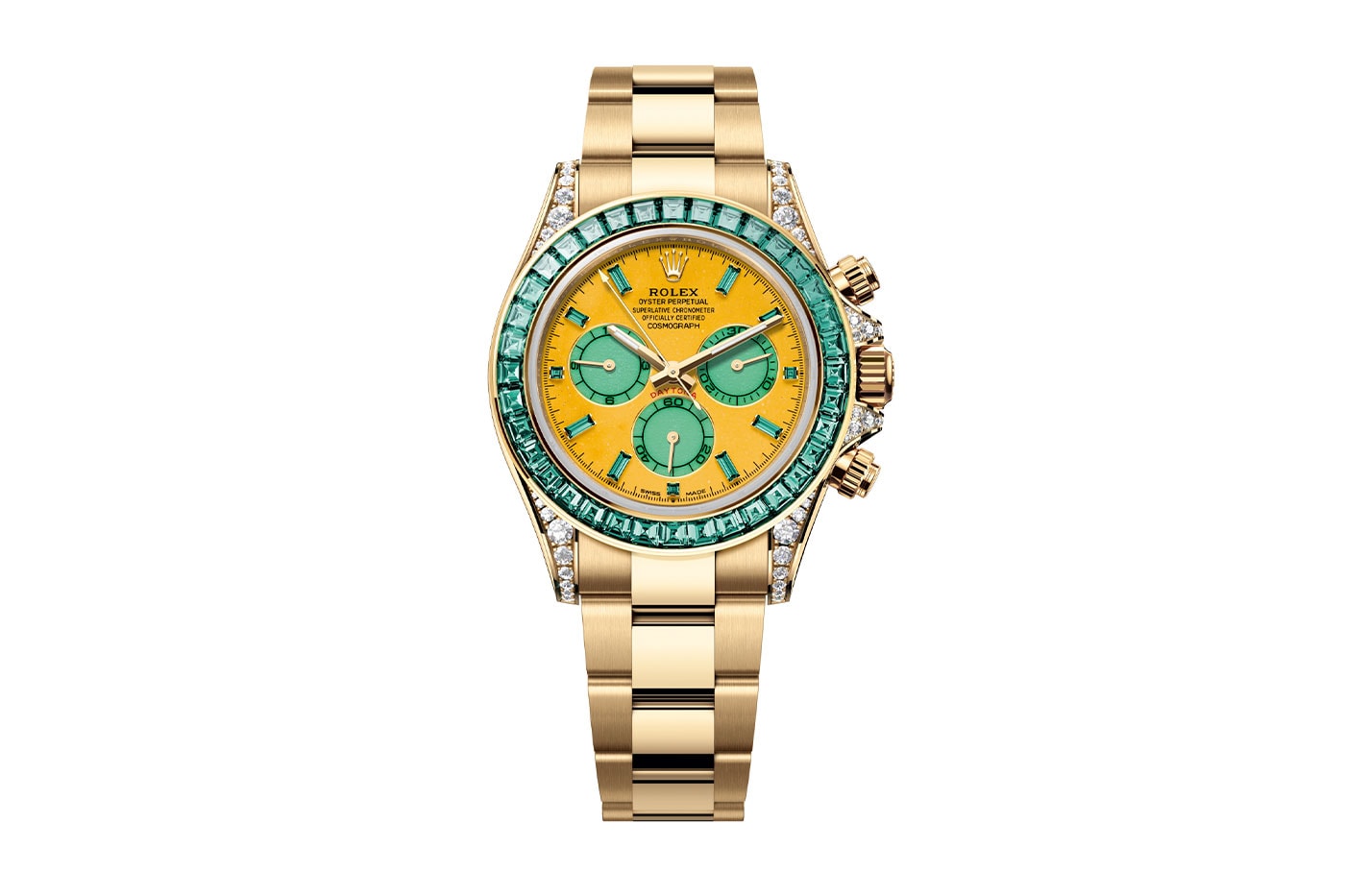 Sarı altın Autumn modeli: mookait kadran ve yeşil turmalin bezel