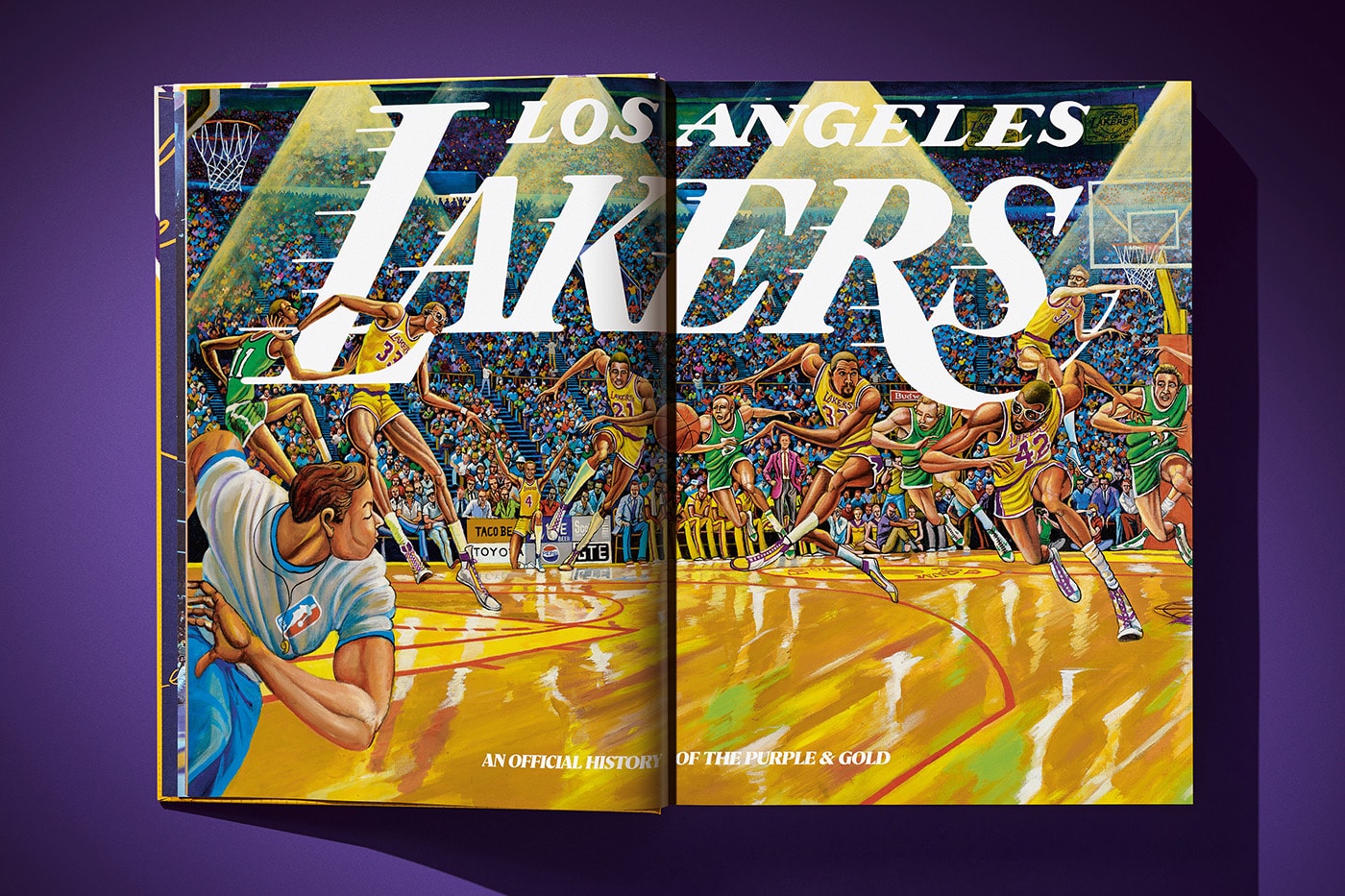 Los Angeles Lakers illüstrasyonlu çift sayfa