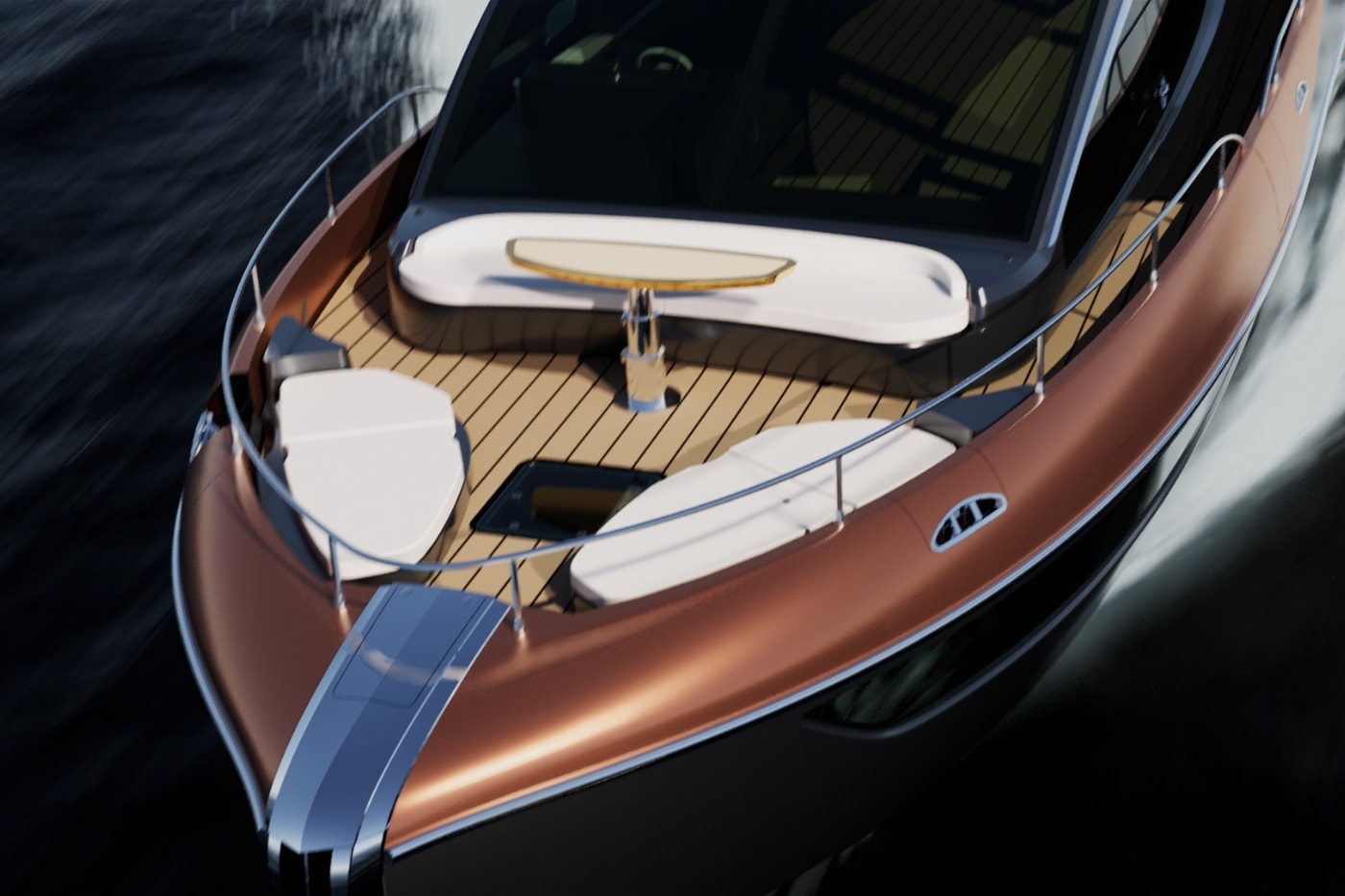 Lexus LY 680 yatının kuşbakışı pruva güvertesi