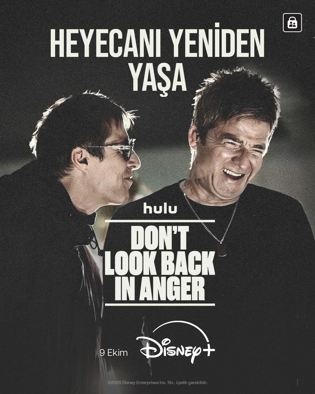 Oasis belgeseli Don't Look Back in Anger'ın 9 Ekim tarihli Disney+ Türkiye afişi