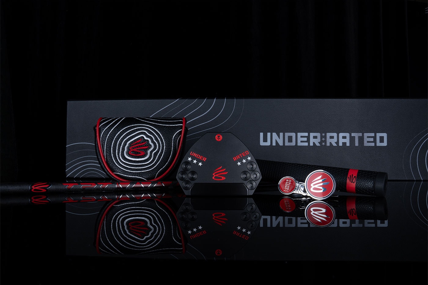 UNDERRATED Golf ve L.A.B. Golf iş birliğinin putterı, başlık kılıfı ve aksesuarları