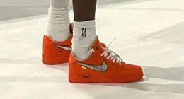 Turuncu Virgil Abloh Archive x Nike Air Force 1 Low yakın plan