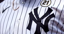 New York Yankees formasındaki NY logosu ve numara yaması