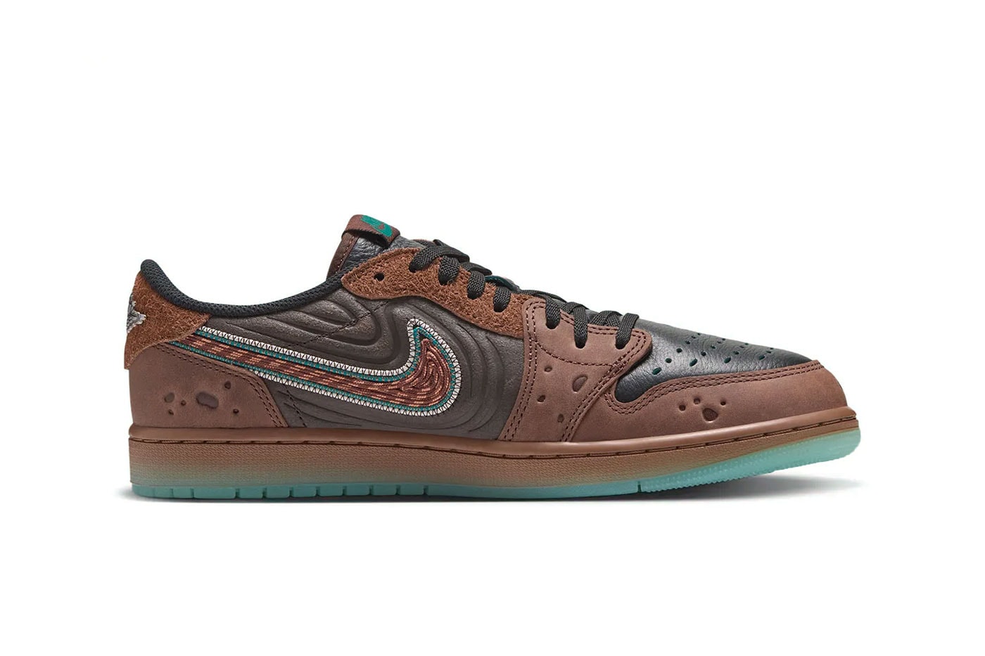 Turkuaz detaylı kahverengi Jordan 1 Low iç yan