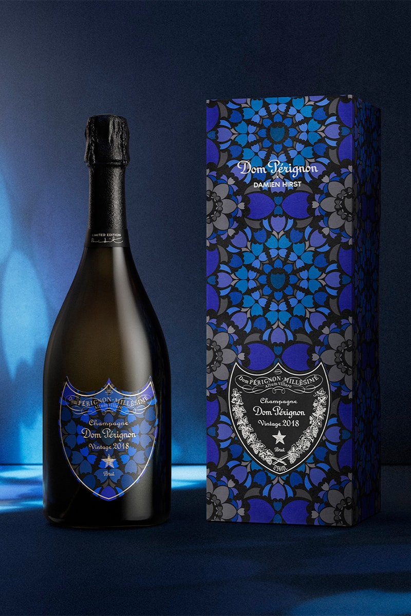 Dom Pérignon Vintage 2018 için mavi kaleydoskop desenli kutu