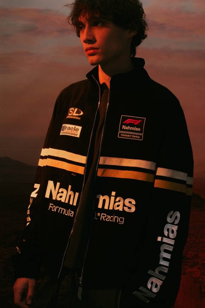Formula 1 NAHMIAS siyah süet yarış ceketi önden