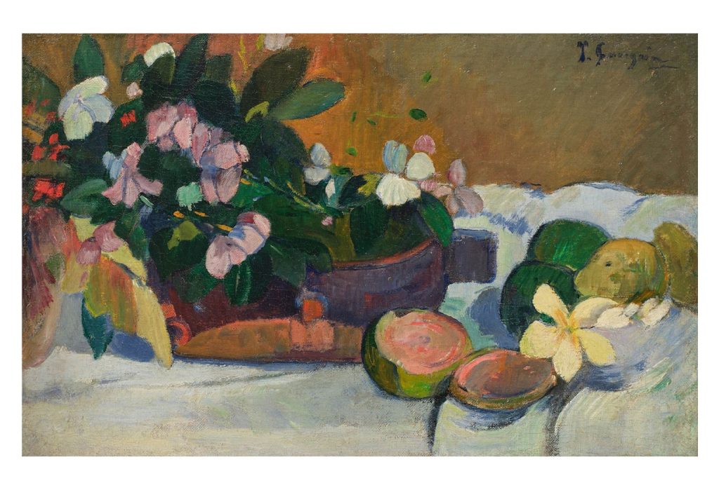 Paul Gauguin imzalı çiçek ve meyveli natürmort