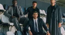 Giorgio Armani Juventus takımları giyen futbolcular tribünde