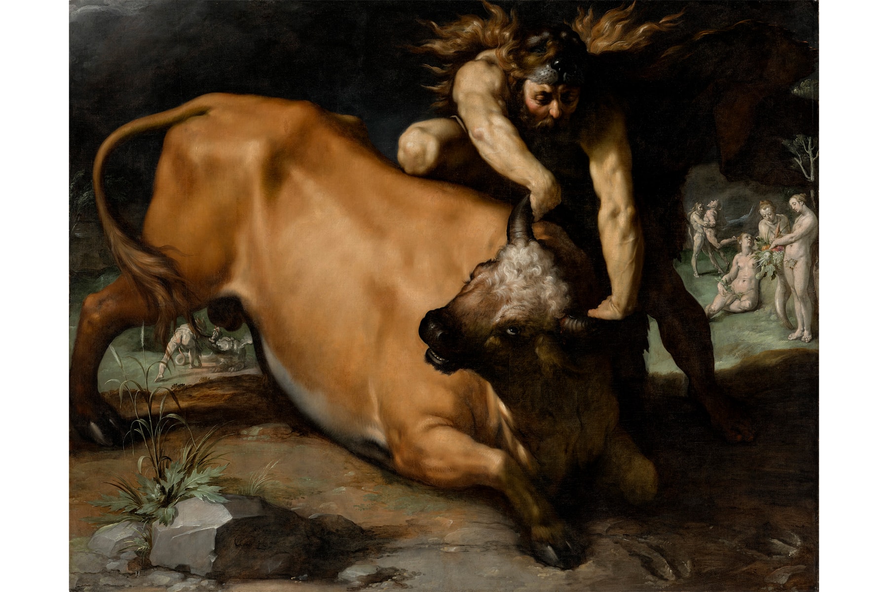 Cornelis van Haarlem’in boğa ile güreşen Herkül tablosu