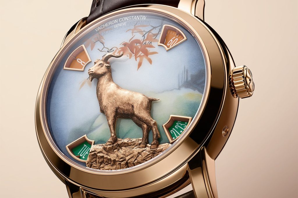 Vacheron Constantin Keçi Yılı pembe altın modelinin üç boyutlu keçi figürlü kadranı
