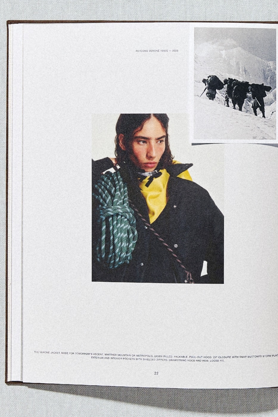 Moncler Re/Icons kitabında yeni koleksiyon ve tarihi tırmanış fotoğrafı