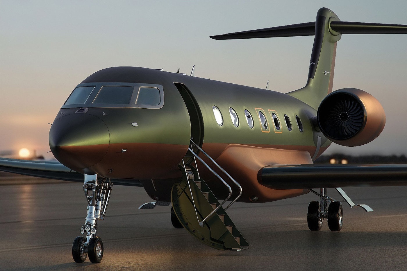 Gün batımında merdiveni açık bekleyen NIGO JET