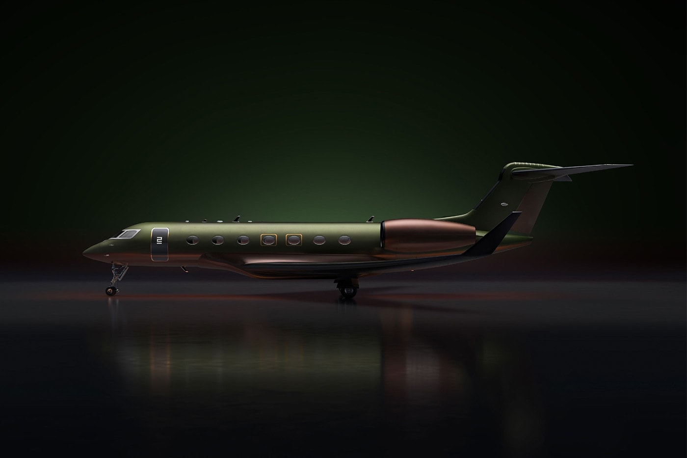 Karanlık fonda Gulfstream G500’ün yandan görünümü