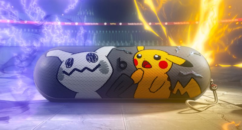 Pokémon Beats Pill, şimşekli bir sahnede Pikachu ve Mimikyu tasarımıyla
