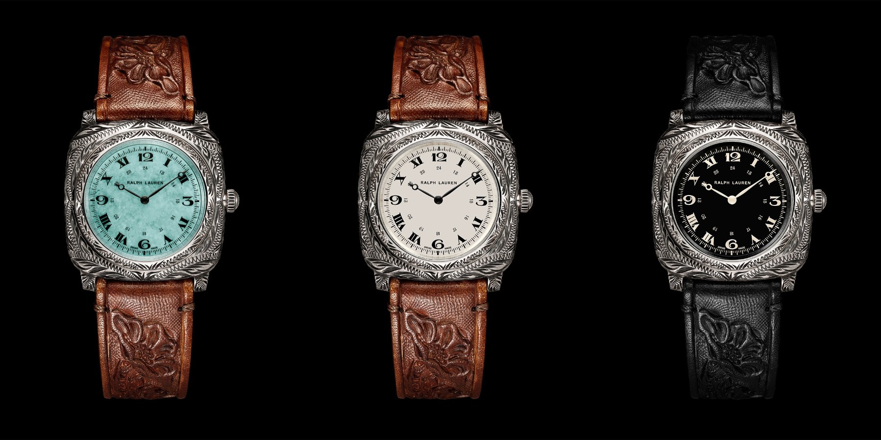 Ralph Lauren Western Cushion 38 mm turkuaz, kırık beyaz ve siyah kadran